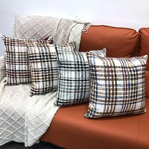 Chenille Plaid Throw Pillow Cover Decorative Cushion Cover For Sofa Living Room Bedroom