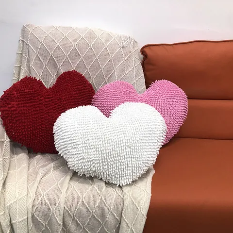Coussin en Forme de Cœur de la Saint-Valentin Couleur Unie Velours Mop Coussin de Canapé de Salon Coussin de Dossier de Bureau Décoration de la Maison