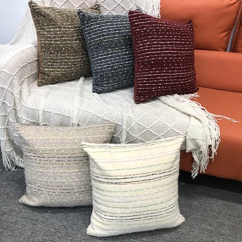Housse de Coussin Décorative Moderne Minimaliste Rayée en Polyester pour Canapé Lit Décoration de Maison