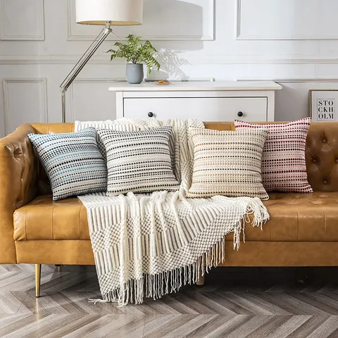 Housse de Coussin Décorative en Polyester Moderne et Minimaliste Rayée et Tuftée pour Décoration de Salon et Chambre