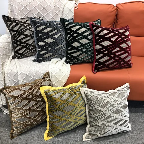 Housse de Coussin Géométrique Moderne Minimaliste en Velours Coupé Taie d'Oreiller Carrée Décorative pour Canapé Salon Déco