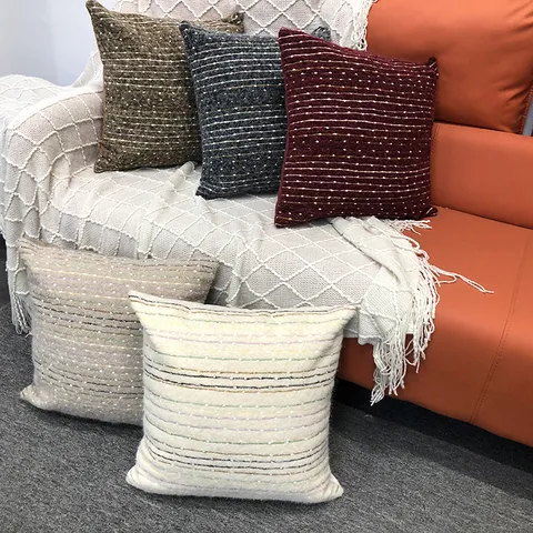 Housse de Coussin Décorative Moderne Minimaliste Rayée en Polyester pour Canapé Lit Décoration de Maison