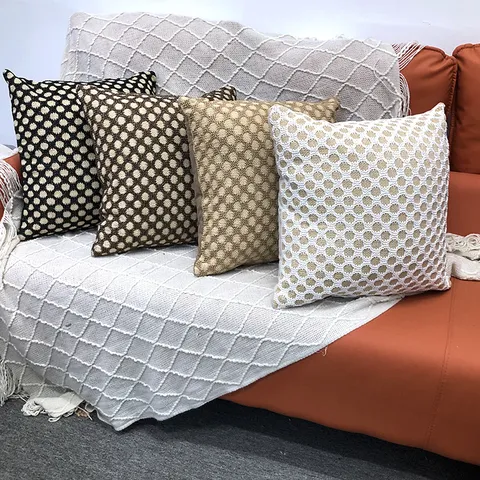 Housse de Coussin Décorative à Carreaux Moderne Minimaliste Grille Géométrique pour Salon de Maison Bureau Canapé