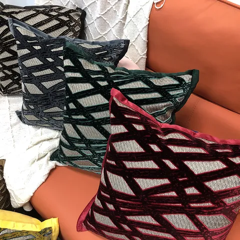 Housse de Coussin Géométrique Moderne Minimaliste en Velours Coupé Taie d'Oreiller Carrée Décorative pour Canapé Salon Déco