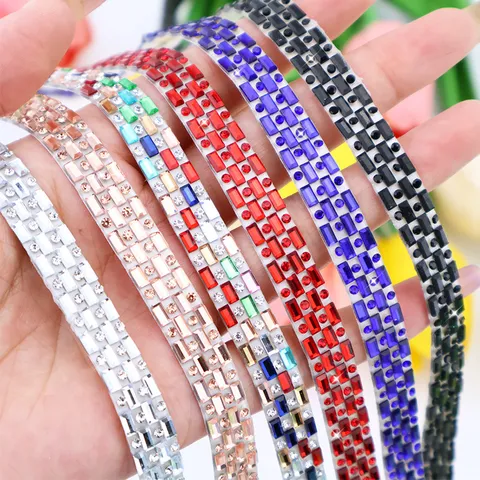 Crystal Rhinestone Strip Self Adhesive Ribbon Roll For Clothing Hat DIY Decoration Craft Crystal Glass Rhinestone Trim