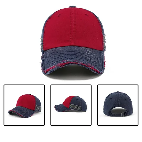 Berretto da Baseball in Cotone Lavato Vintage Unisex Sfrangiato Protezione Solare Sport all'Aperto Cappello Regolabile