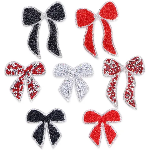 Resin Bow Rhinestone Patch Glitter Crystal Iron On Patches For Clothing Hat DIY Garment Sewing Accessories Craft Decor