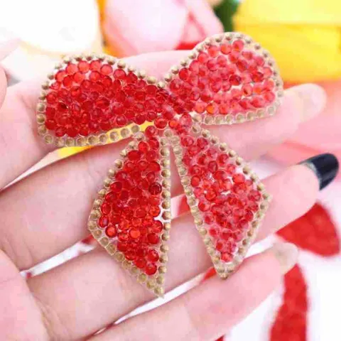 Resin Bow Rhinestone Patch Glitter Crystal Iron On Patches For Clothing Hat DIY Garment Sewing Accessories Craft Decor