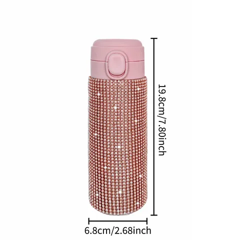 Rhinestone Studded Stainless Steel Vacuum Insulated Thermos Cup With Bounce Lid Portable Car Travel Water Bottle For Universal Gift