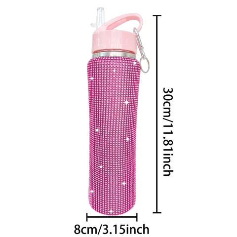 Stainless Steel Vacuum Insulated Slim Waist Thermos Rhinestone Studded Outdoor Sports Portable Water Bottle Travel Cup