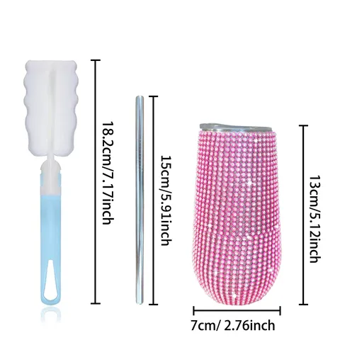 Rhinestone U-Shaped Insulated Tumbler Stainless Steel Vacuum Cup With Straw And Cleaning Brush Luxury Bling Beer Mug