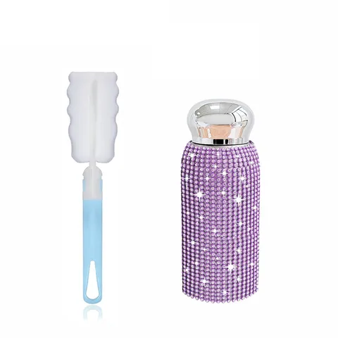 Rhinestone Stainless Steel Insulated Pocket Cup With Sponge Brush Portable Vacuum Flask Glitter Water Bottle For Women
