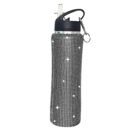 Stainless Steel Vacuum Insulated Slim Waist Thermos Rhinestone Studded Outdoor Sports Portable Water Bottle Travel Cup