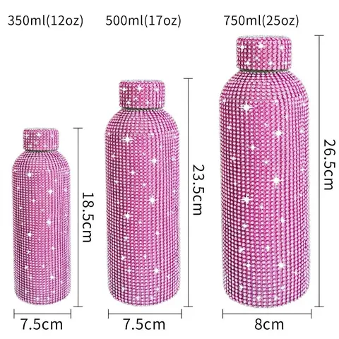 Luxury Rhinestone Stainless Steel Insulated Water Bottle Vacuum Flask Large Capacity Bling Coffee Cup Portable Outdoor Travel Drinkware