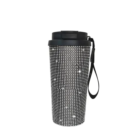 Rhinestone Stainless Steel Vacuum Insulated Tumbler Bling Straw Water Bottle Car Travel Mug Coffee Cup With Hanging Rope