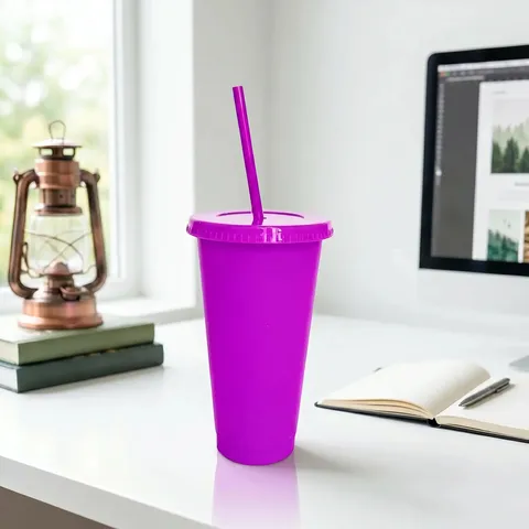 Modern Minimalist PP Plastic Tumbler With Straw Large Capacity Solid Color Water Bottle For Outdoor Party Everyday