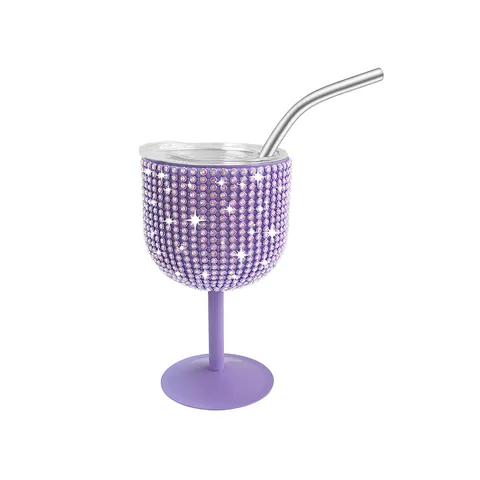 Glitzernd Strass Edelstahl Thermosbecher Kelch Mit Deckel Metallstrohhalm Minimalistisch Tragbar Isoliert Mini Weinkelch Für Bankett Party