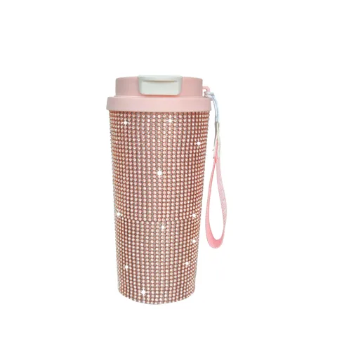 Rhinestone Stainless Steel Vacuum Insulated Tumbler Bling Straw Water Bottle Car Travel Mug Coffee Cup With Hanging Rope