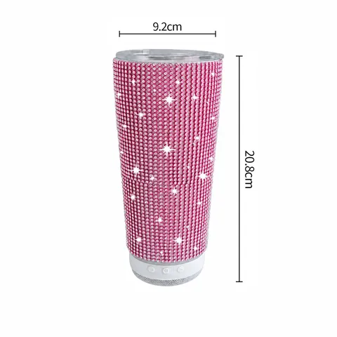 Rhinestone Bluetooth Speaker Tumbler Stainless Steel Vacuum Insulated Travel Mug With Speaker Bottom Portable Car Cup For Sports Gift