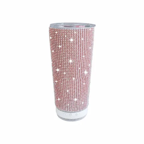 Rhinestone Bluetooth Speaker Tumbler Stainless Steel Vacuum Insulated Travel Mug With Speaker Bottom Portable Car Cup For Sports Gift