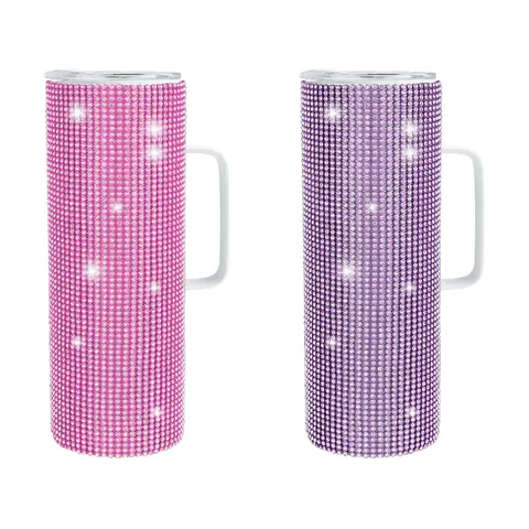 Stainless Steel Rhinestone Insulated Travel Mug With Handle Bling Vacuum Coffee Cup Glitter Car Tumbler For Outdoor Sport Women Men
