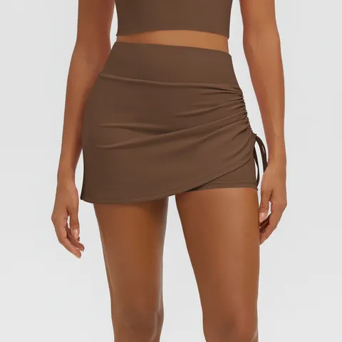 Women's High Waist Ruched Two-Piece Yoga Skirt Breathable Slim Fit Running Fitness Bottom Activewear Sport Skort