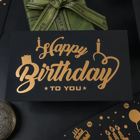 High End Noir Marquage à Chaud Carte de Vœux Ensemble Enveloppe Anniversaire Bénédiction Message Manuscrit Carte Décoration de Fête