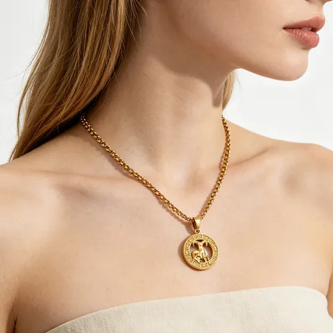 Vintage 304 Edelstahl Rund Zwölf Sternzeichen Halskette Anhänger Minimalistische Mode Schlüsselbein Kette Für Damen Herren Schmuck