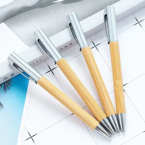 Natural Bamboo Wood Ballpoint Pen Business Office Writing Pen Eco Friendly Rotating Wooden Pen Promotional Gift Pen