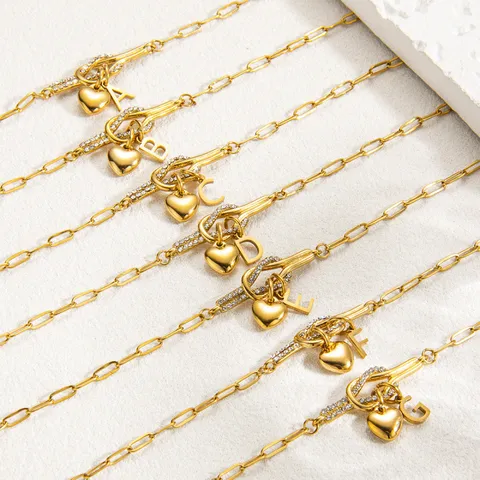 Mode Edelstahl Anfangsbuchstabe Herz Strass Geknotetes Büroklammerkette Armband Für Damen Gold Schmuck Geschenk