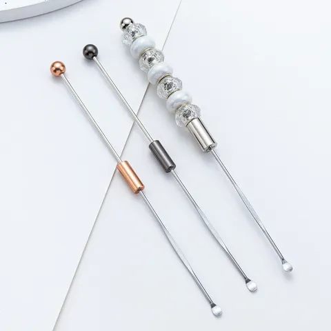 Metal Ear Pick Tool DIY Beaded Ear Wax Removal Tool Long Handle Ear Cleaner