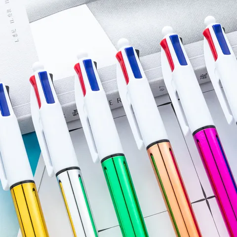 UV Electroplated 4 Color Ballpoint Pen Press Type Multi Color Retractable Pen For Writing School Office Supplies