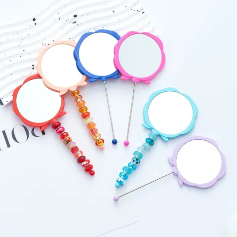 DIY Triantafyllo Handheld Makeup Mirror Φρητό Χαριτωμένο Πλαστικό Καθρέφτης Καλλυντικών με Λαβή από Χάντρες Για Καθημερινή Χρήση Γυναικεία Ομορφιά