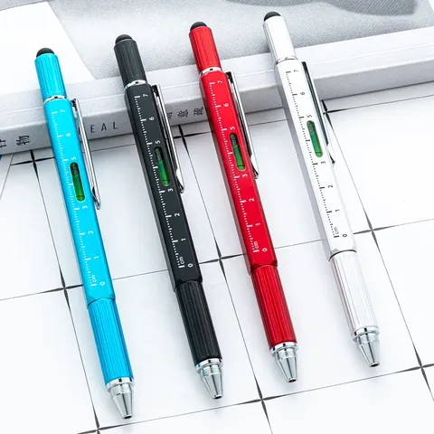 Multifunctional Metal Ballpoint Pen Tool With Spirit Level Ruler Screwdriver Stylus For Office And School Use