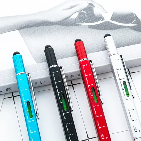 Multifunctional Metal Ballpoint Pen Tool With Spirit Level Ruler Screwdriver Stylus For Office And School Use