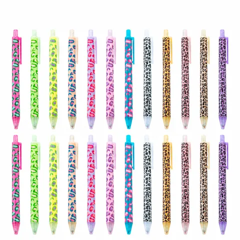 Leopard Print Plastic Click Ballpoint Pen Student Exam Writing Multi-Color Pattern Simple Office Stationery Gift Pen