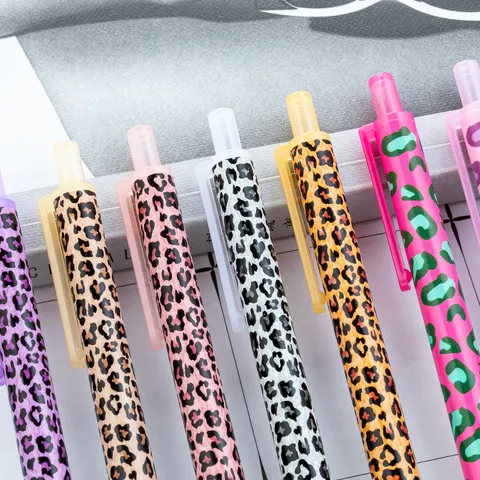 Leopard Print Plastic Click Ballpoint Pen Student Exam Writing Multi-Color Pattern Simple Office Stationery Gift Pen