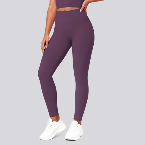 Women Nude Feel High Waisted Leggings Hip Lifting High Elastic Solid Color Nylon Spandex Yoga Pants Sports Fitness Bottom