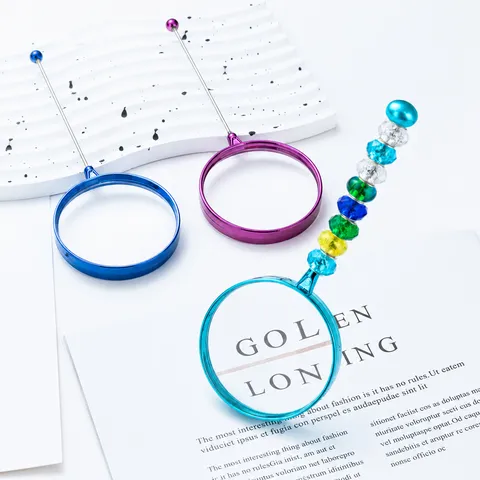 Handheld Beaded Magnifying Glass Portable Plastic HD UV Magnifying Glass For Elderly Reading Student DIY Jewelry Making