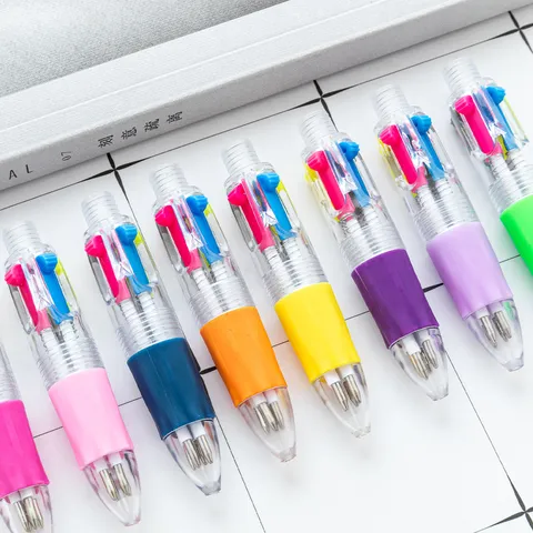 Mini 4-Color Ballpoint Pen Transparent Plastic Multi-Color Press Type Journal Pen Cute Writing Pen Office School Supplies