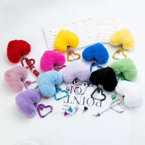 Afedato Pom Pom Karabiner Kleidiou Glyko Veloudino Charm Tsantas Metaliko Louloudi Klidi Agapis Gia Gynaikes Koritsia