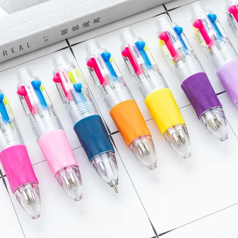 Mini 4-Color Ballpoint Pen Transparent Plastic Multi-Color Press Type Journal Pen Cute Writing Pen Office School Supplies