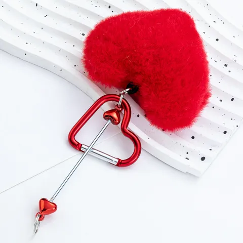 Afedato Pom Pom Karabiner Kleidiou Glyko Veloudino Charm Tsantas Metaliko Louloudi Klidi Agapis Gia Gynaikes Koritsia