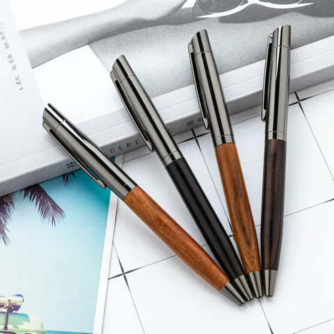 Business Wood Grain Metal Signature Pen Black Refill Neutral Ballpoint Pen Office Stationery Writing Supplies