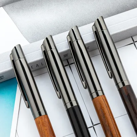 Business Wood Grain Metal Signature Pen Black Refill Neutral Ballpoint Pen Office Stationery Writing Supplies