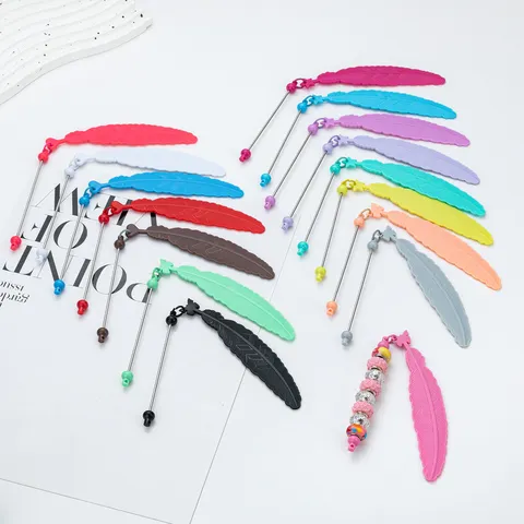 Creative Feather Bookmark DIY Beaded Plastic Book Page Clip Cute Student Stationery Reading Marker Gift For Kids