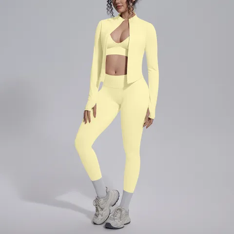 Dames Naadloze Yogaset Jas Met Rits Sport-BH En Leggings Hoge Elasticiteit Ademende Fitnesskleding