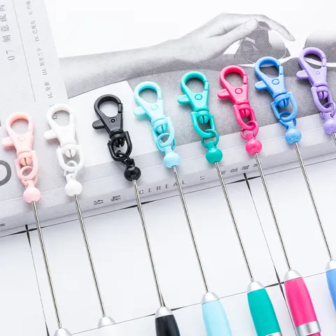 Creative DIY Keychain Beadable Pen Portable Mini Ballpoint Pen With Lobster Clasp For Office Hotel Meeting Gift