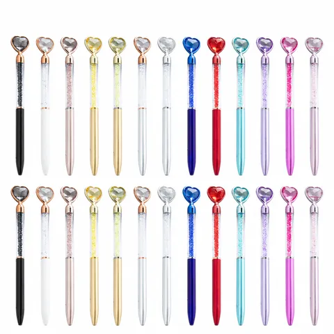 Crystal Heart Ballpoint Pen Cute Office School Writing Stationery Metal Plastic Liquid Glitter Crystal Diamond Pens