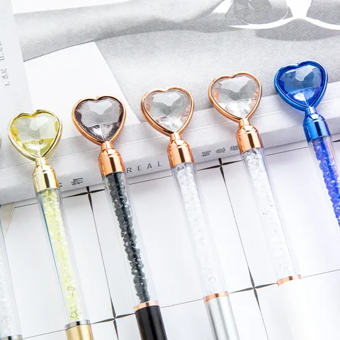 Crystal Heart Ballpoint Pen Cute Office School Writing Stationery Metal Plastic Liquid Glitter Crystal Diamond Pens